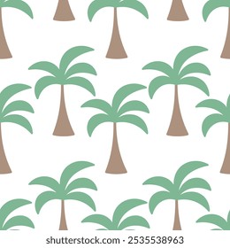 Delicate tropical pattern. Seamless vector ornament of green palm trees. Isolated colorless background. Flat style. Endless print of exotic plants. Idea for web design.