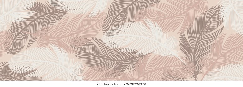 Delicate vector abstract design in badge pastel colors with feathers. Abstract background, cover design, wallpaper, poster, banner