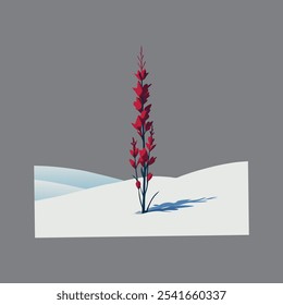 "Delicate vector artwork of Heather flowers, thriving beautifully in winter snow. Perfect for seasonal and nature-inspired designs with a peaceful, frosty touch."