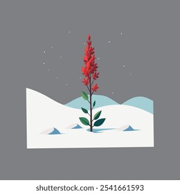 "Delicate vector artwork of Heather flowers, thriving beautifully in winter snow. Perfect for seasonal and nature-inspired designs with a peaceful, frosty touch."