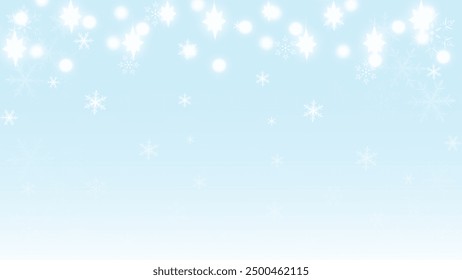 Delicate vector background featuring soft snowflakes and glowing stars on a pale blue gradient, perfect for winter designs, holiday cards, and seasonal decorations.