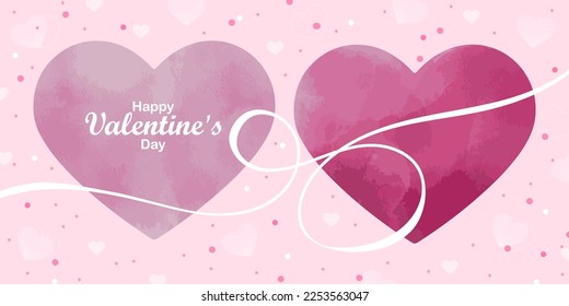 Delicada tarjeta vectorial para el Día de San Valentín en colores rosados con corazones de acuarela