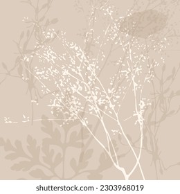 Delicate vector floral pattern with wild flowers, herbs botanicals. Soft pastel colors blush beige aesthetics pink background