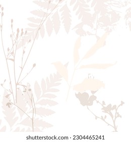 Delicate vector floral pattern with wild flowers, herbs botanicals. Soft pastel colors blush beige aesthetics pink background