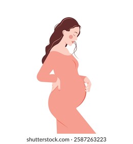 A delicate vector illustration of a pregnant woman in profile. Perfect for maternity articles, pregnancy calendars, medical projects, and social media. Minimalist, harmonious, and feminine.