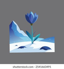 "Delicada ilustração vetorial de Snowdrops, uma graciosa flor emergindo através da neve. Perfeito para o inverno e projetos com temas naturais com um charme tranquilo, sazonal."