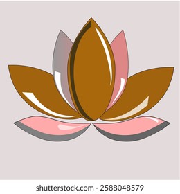 A delicate vector logo featuring a stylized flower with soft pink petals and a rich brown center. The petals are symmetrically arranged, radiating elegance and balance. 