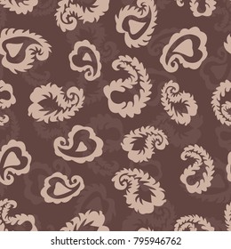 Delicate vector pattern of feather or leaves, petals. Seamless sketch texture with silhouettes of leaves. Pattern of leaves vintage style. Eps 10
