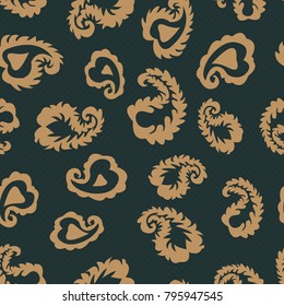 Delicate vector pattern of feather or leaves, petals. Seamless sketch texture with silhouettes of leaves. Pattern of leaves vintage style. 