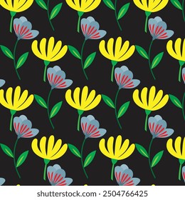 Delicate vector pattern featuring seamless multiple blooming flowers with petals on branches and leaves. Perfect for backgrounds, textiles, and nature-inspired designs.