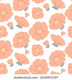 Delicate vector pattern with pink flowers. Feminine spring texture with sakura flowers on white background. Tender surface design for fabrics and wallpapers