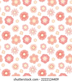 Delicate vector pattern with small hand drawn flowers on a white background. Flat pastel floral texture for nursery fabrics and wallpapers. Tender cartoon ditsy background. 