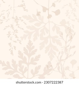 Delicate vector  pattern with wild flowers, herbs botanicals. Soft pastel colors blush beige pink background