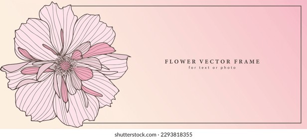 Delicate vector pink floral background with lush flower. Background for photo, text, diplomas, postcards and business cards, vector frame