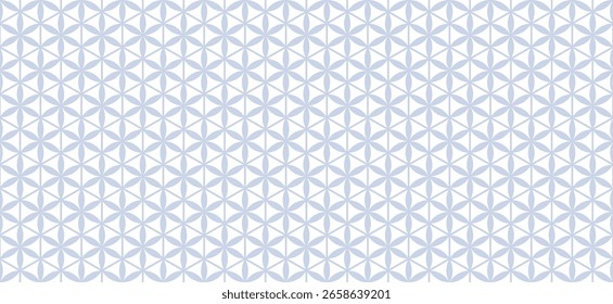 Delicate vector seamless pattern. Abstract floral geometric ornament. Light blue and white background with flowers, hexagonal grid, triangles, lattice, mesh. Minimal repeated design for print, decor
