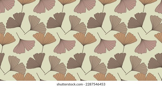 Delicate vector seamless pattern with beige, brown and pink ginkgo biloba leaves on a light background for textiles, wrapping paper, covers, decor