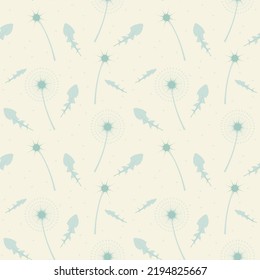 Delicate vector seamless pattern, blue fluffy dandelion