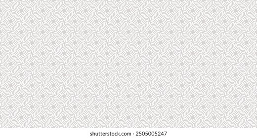 Delicate vector seamless pattern. Elegant geometric floral ornament. Light grey and white background with repeat tiles, curved lines. Abstract ornamental texture with small flowers, leaves, petals