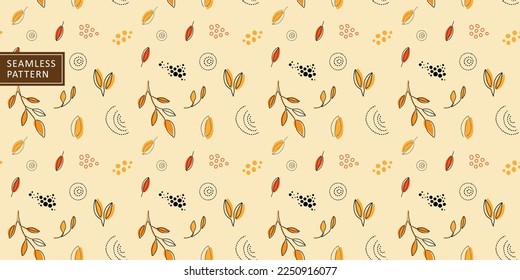 Delicate vector seamless pattern on a beige background with yellow and orange leaves and branches