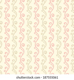 Delicate vector seamless pattern (tiling). Fond pink and yellow colors. Endless texture can be used for printing onto fabric and paper or invitation. Floral, curl and wave ornament.