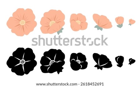 Delicate vector set of pink flowers clip arts. Feminine spring collection of pink and black sakura flowers isolated from background. Tender floral arrangement for stickers