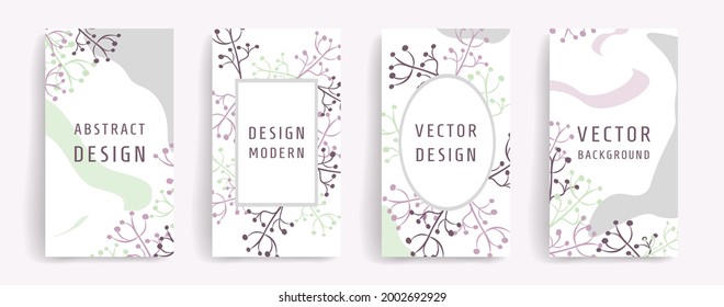 Delicate vector set of trendy floral design for greeting cards, invitations, wedding, birthday and as a background for social media posts, stories, banners, mobile apps, web, print, advertising