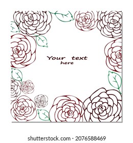 Delicate vector template with roses, square greeting frame. Good for poster, card, invitation, flyer, cover, banner, placard, brochure and other graphic design. 