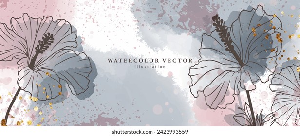 Delicado diseño botánico de acuarela vectorial. Fondo acuarela, afiche, pancarta. Imitación de un dibujo de acuarela, salpicaduras de acuarela.