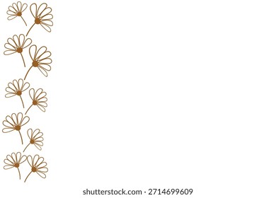 A delicate vertical border of minimalist, line-drawn daisy-like flowers in brown on a clean white background, perfect for elegant and modern designs.
