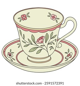 A delicate Victorian porcelain teacup and saucer vector.