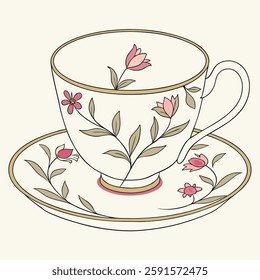 A delicate Victorian porcelain teacup and saucer vector.