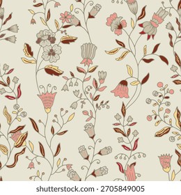Delicadas flores de vid en un suave estilo botánico que se muestra como una Ilustración vectorial sin costuras ideal para proyectos de Fondo de pantalla de telas y decoración ligera.