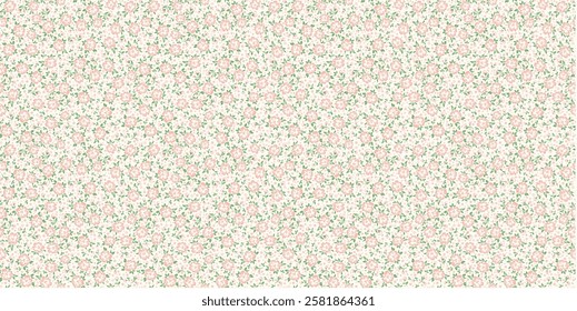 Delicate Vintage Floral Seamless Pattern in Soft Pink and Green