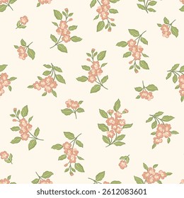 Delicate vintage petit floral seamless vector pattern with ditsy blossoms, foliage. Classic botanical design with spring garden flowers. Perfect for wedding stationery, apparel, traditional textiles