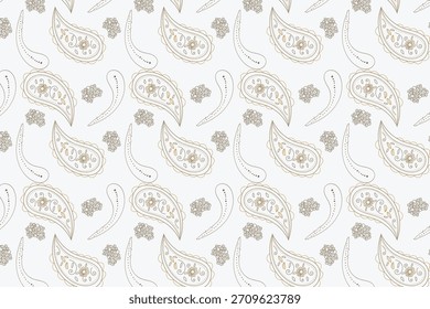 Ein zartes, vintage-inspiriertes Paisley-Muster mit feinen goldenen Umrissen auf hellweißem Hintergrund, perfekt für elegantes Hochzeitsbriefpapier Licht, luxuriöse Bekleidung