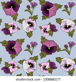 Delicate violets drawn by hands. Nice spring bouquet. Seamless texture for fabrics, Wallpapers, shawls, bandanas, covers, packaging.