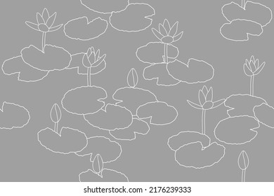 Delicate  water lilies monochrome gray white seamless pattern 
