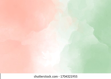 Delicate watercolor background of a beautiful peach and green color, delicate coral for invitation, greeting card.