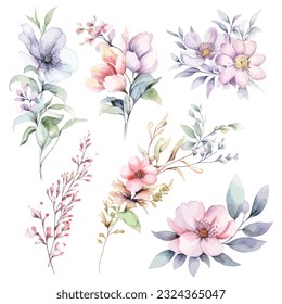 Delicate Watercolor Fairy Floral Arrangements - Soft Pastel Clipart