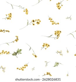 Delicate Watercolor Floral Pattern with Soft Yellow Flowers