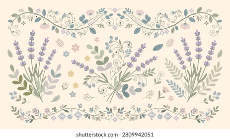 Delicate watercolor illustration featuring abstract leaves and flowers with soft pastel colors