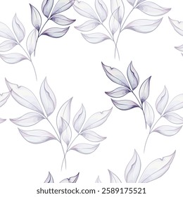 Delicate watercolor leaves in muted tones float gently, evoking a sense of calm and beauty, perfect for nature lovers and artists alike seamless pattern, background