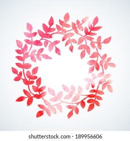 Delicate watercolor wreath with leaves. Illustration for greeting cards, invitations, and other printing projects.