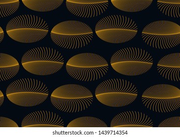 delicate waves of feathers seamless pattern in gold and black