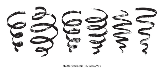 Delicadas cintas onduladas en escala de grises, Elementos decorativos refinados para la marca y la papelería. Las pinceladas suaves con bordes suaves y formas de bucle equilibradas crean una textura sutil ideal