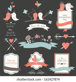 Delicate wedding invitation with white flowers on grey background