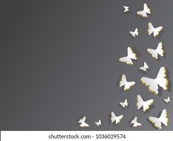 
Delicate White Butterflies Made Of Paper With Golden Tint. Card. A Gentle Background. Romance. 