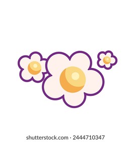 Delicate white chamomile spring flowers. Bright minimalistic illustration for design of festive Easter banner. Cartoon vector element in thin stroke isolated on white background