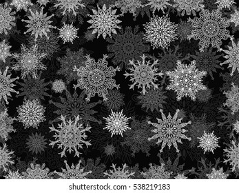 Delicate white Christmas snowflake background black
