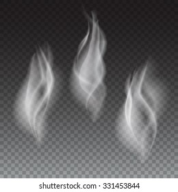 Delicate White Cigarette Or Coffe Smoke Waves On Transparent Background Vector Illustration